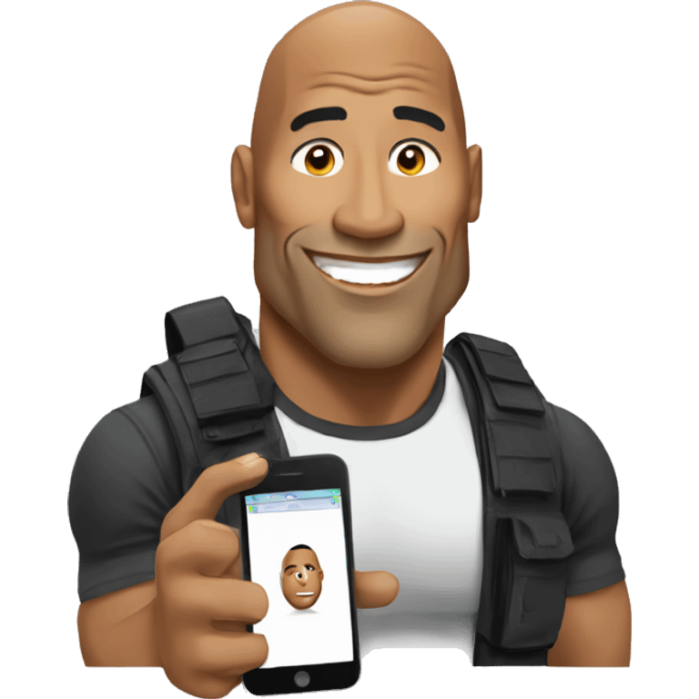 the rock with mobile phone emoji