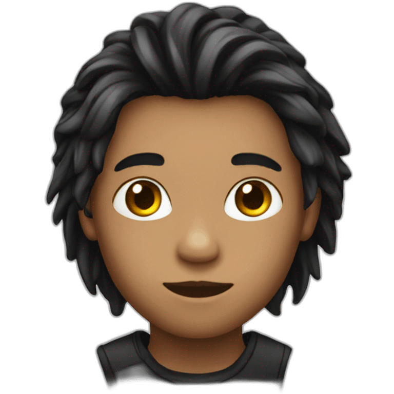 young boy with long blacck attached hair emoji