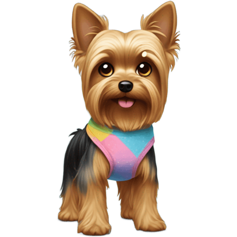 Yorkie standing with a diaper on emoji