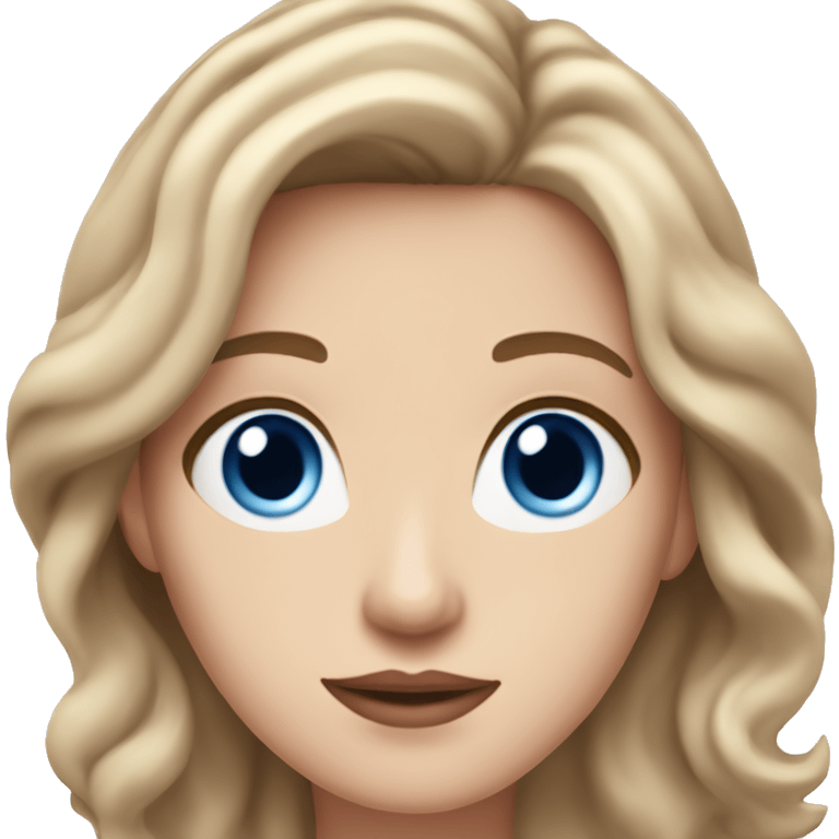 An adult white woman with wavy medium-brown shoulder-length hair, pink lips, and blue eyes, cropped at the shoulders, on a white background emoji