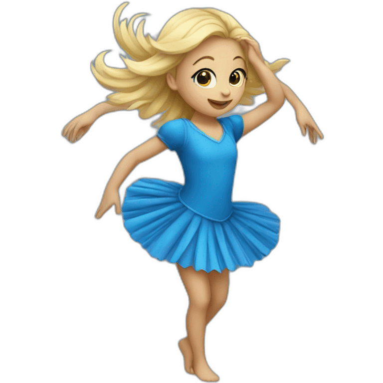 little blonde girl dancing in a blue bird costume emoji