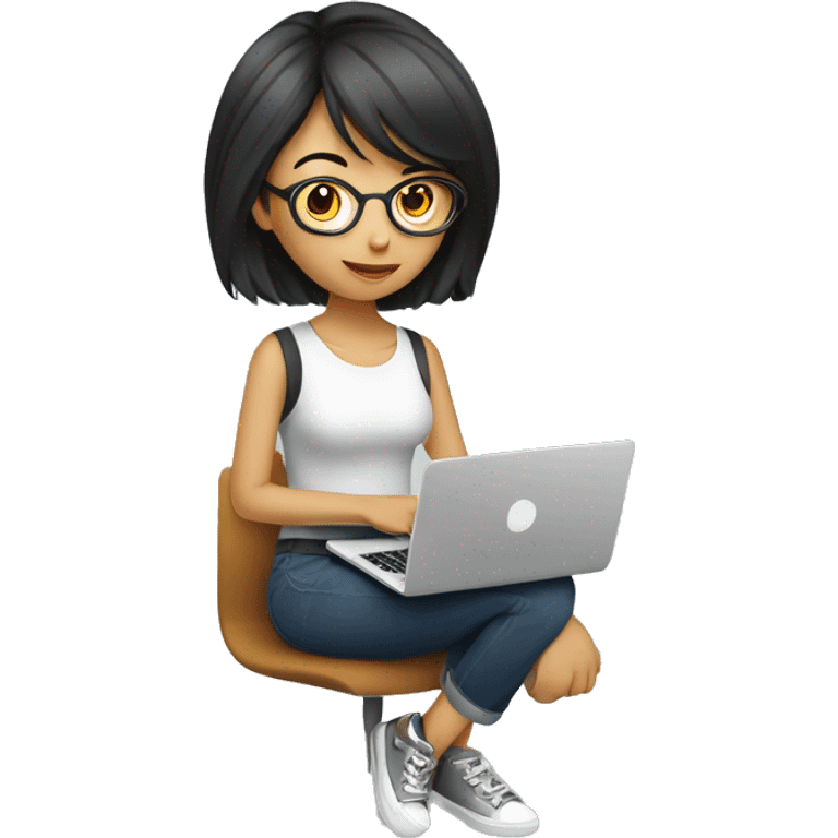 Graphic Designer asian girl with laptop emoji