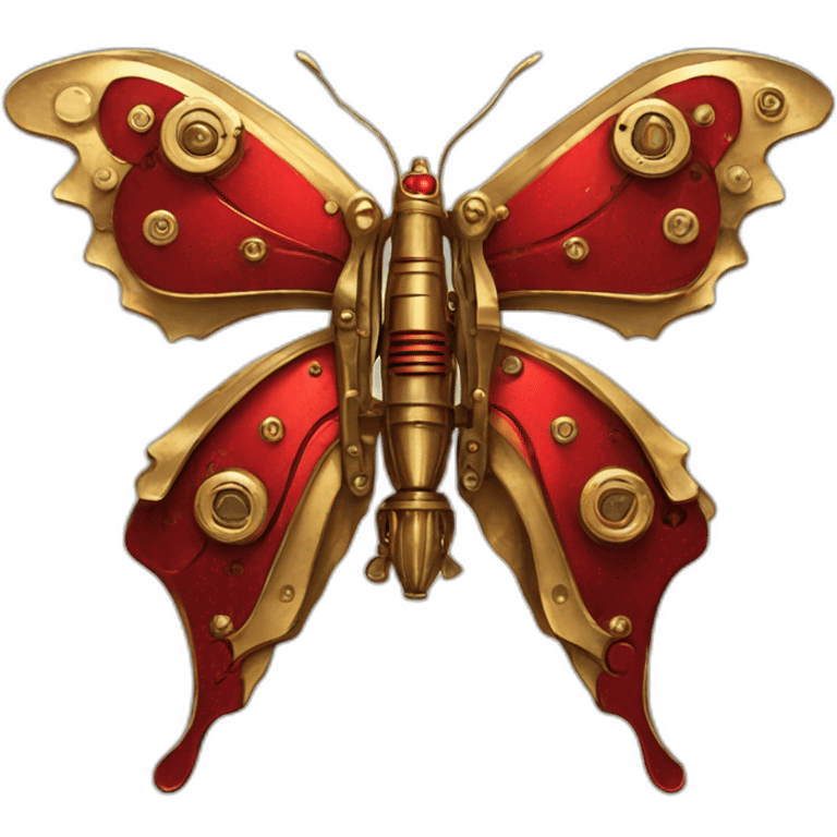 Red metal and gold steampunk butterfly emoji