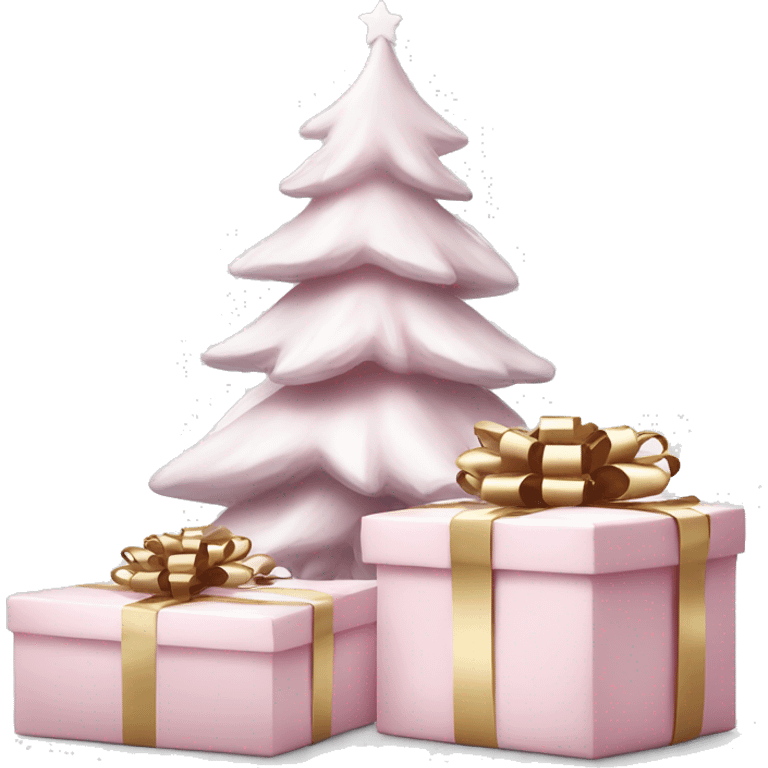 Light pink Christmas gifts under a white Christmas tree  emoji