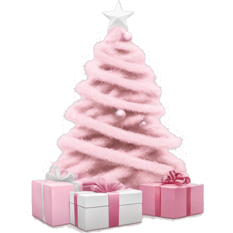 Light pink Christmas gifts under a white Christmas tree  emoji