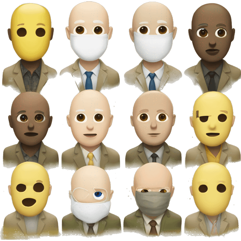 Podologist male, bald, white-skinned, masked and wearing a yellow suit emoji