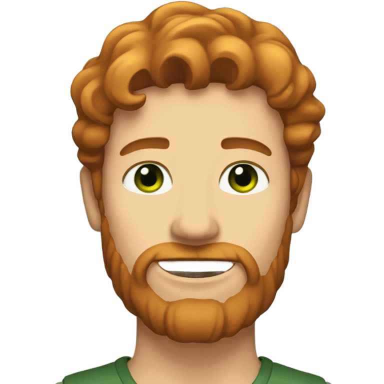 man with shoulder length wavy brown hair, green eyes, and ginger beard emoji