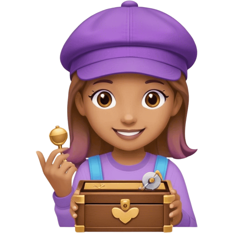 Happy Girl with a musicbox and a purple cap emoji