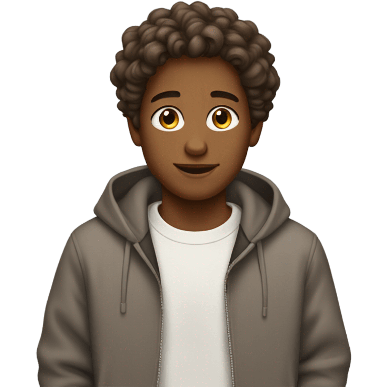 Brown-skinned boy with beautiful hair and with earrings wearing sweat-shirt emoji