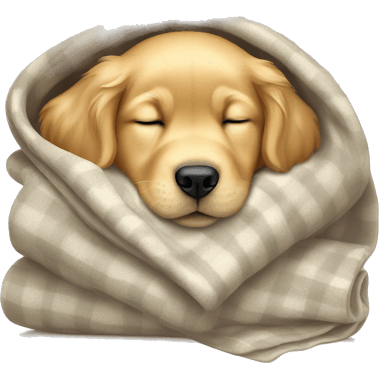 golden retriever puppy sleeping with a blanket emoji