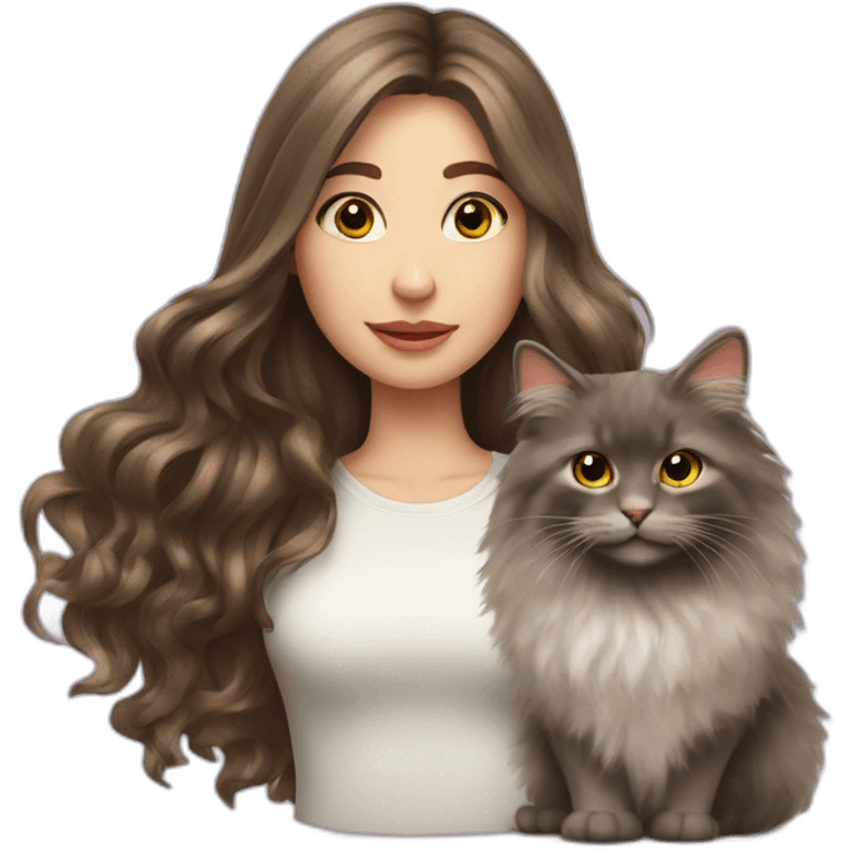 Girl-long-hair-brunette-and-cat-angora emoji