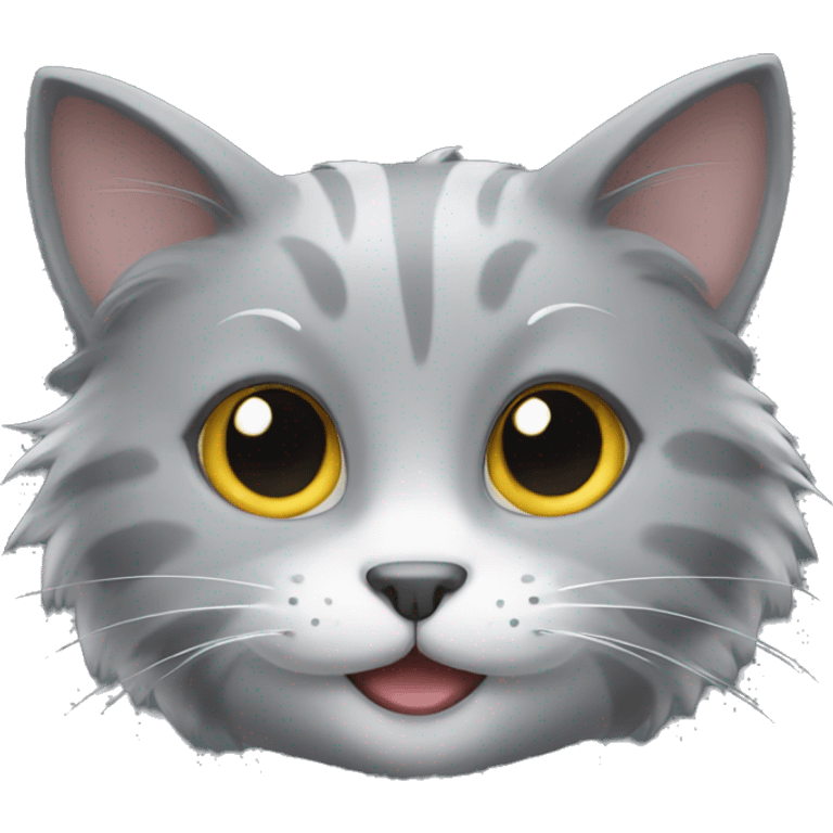 Fluffy gray cat smile  emoji