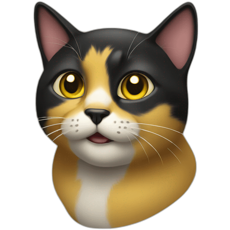 Black and yellow cat with surprise face emoji