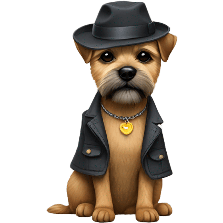 Border terrier with jacket and hat emoji