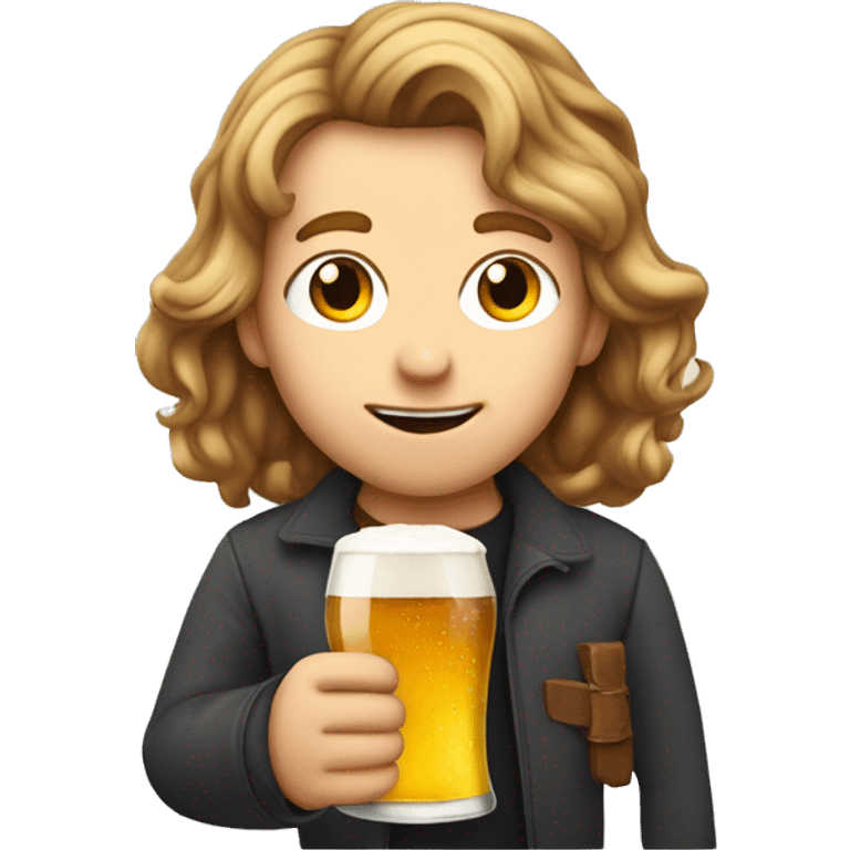 Ein Junge mit hellbraunen Haaren und Ziegenbart mit Bier in der Hand  emoji