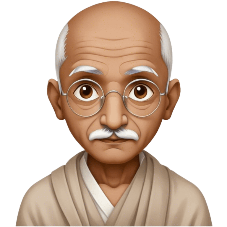 Cinematic Realistic Mahatma Gandhi Portrait Emoji, depicted as a humble, wise leader in simple attire with a serene determined expression, rendered with soft textures and warm natural lighting that captures his peaceful yet resolute spirit. emoji