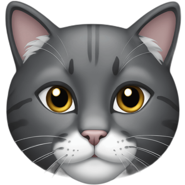 A dark grey and white cat emoji