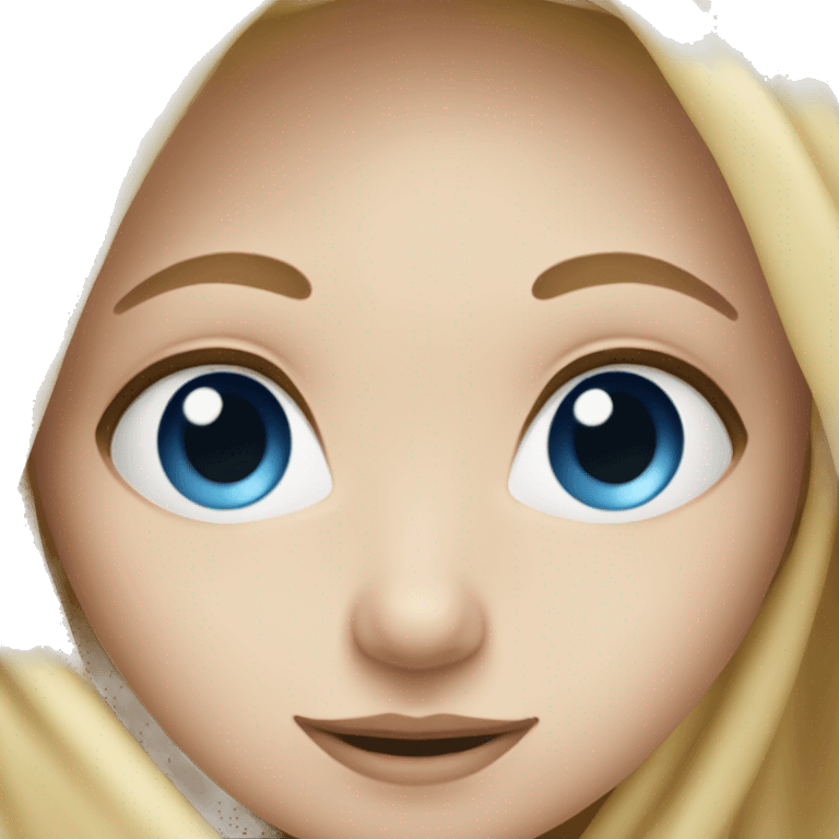 Blonde girl in blanket with blue eyes zoomed out emoji