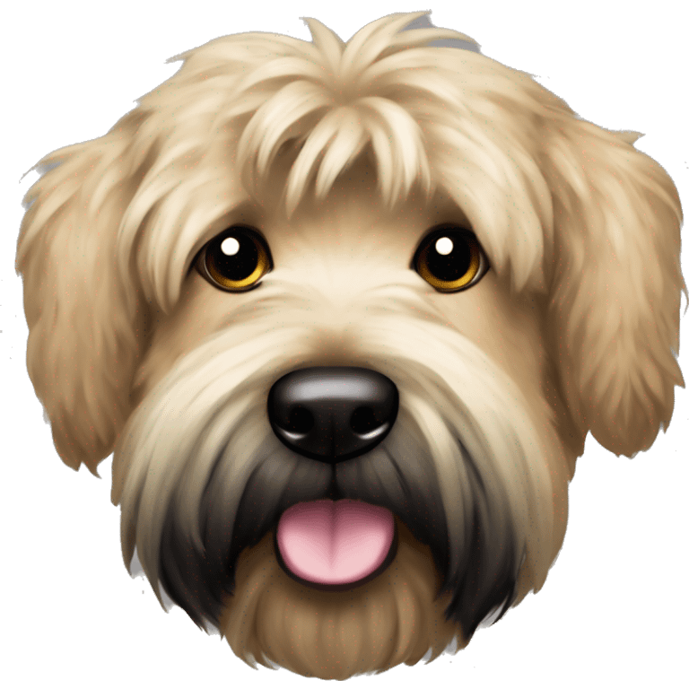 Wheaten terrier with long fluffy hair, black ears and black chin emoji