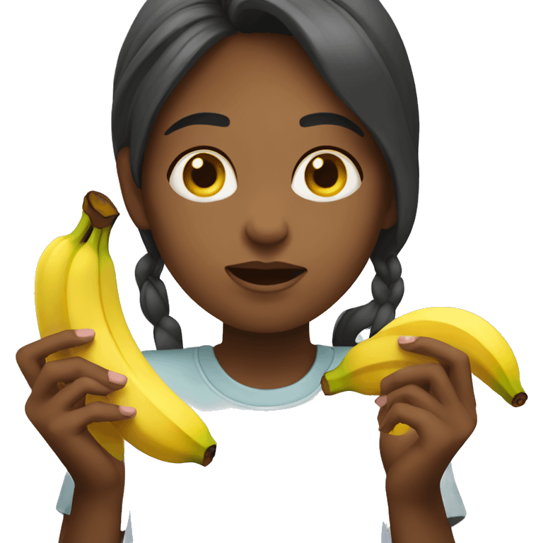 girl eating banana with 2 hands emoji