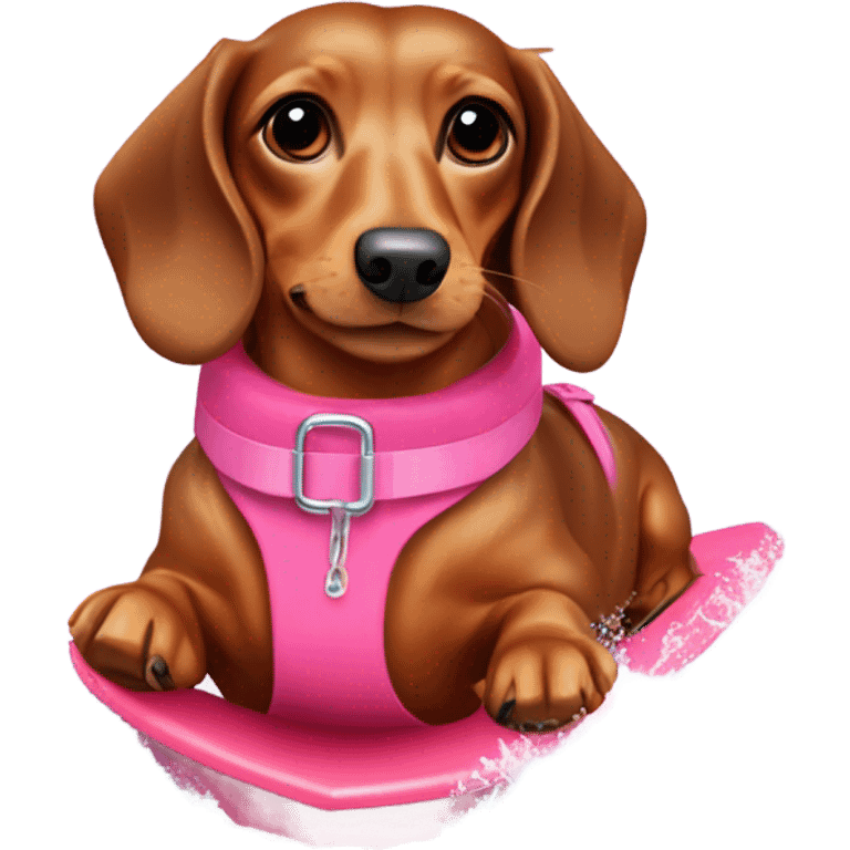 Long haired miniature dachshund red colour with pink collar waterskiing emoji