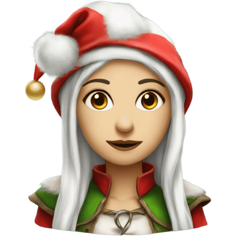 rogue female elf fantasy wearing santa hat emoji