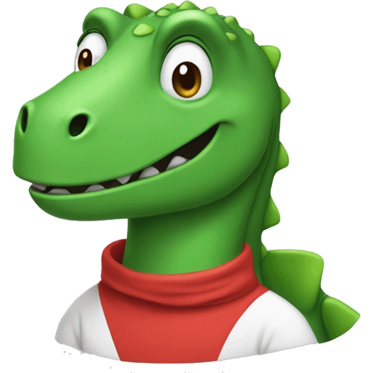 green dinosaur wearing a red t-shirt emoji