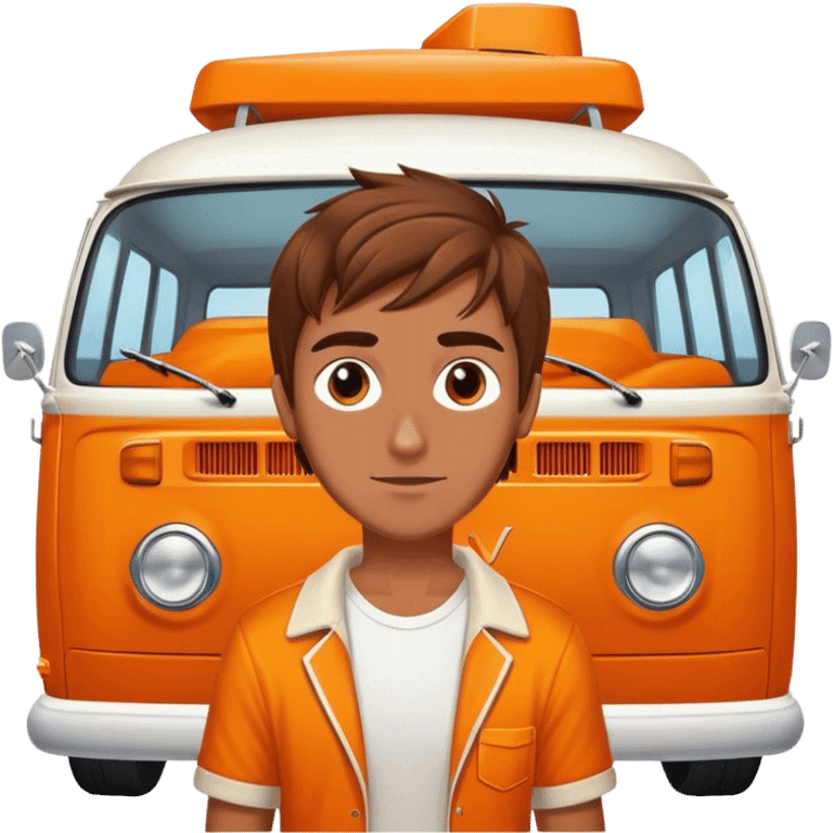 gamer man brown hair with orange VW campervan emoji