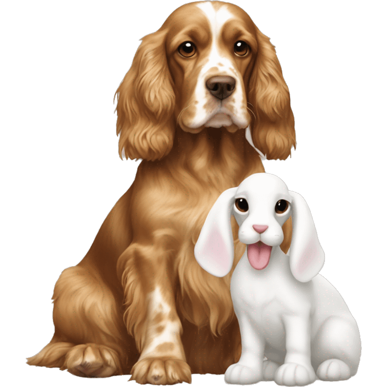 Golden english cockerspaniel with white bunny  emoji