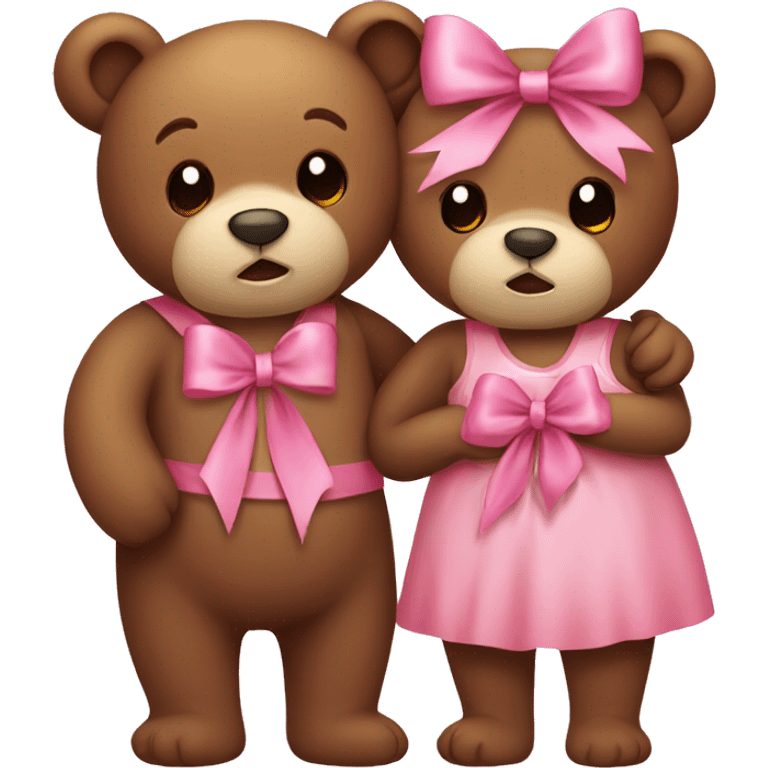 Boy bear and girl bear, with pink ribbon bow, couple, cuddling emoji