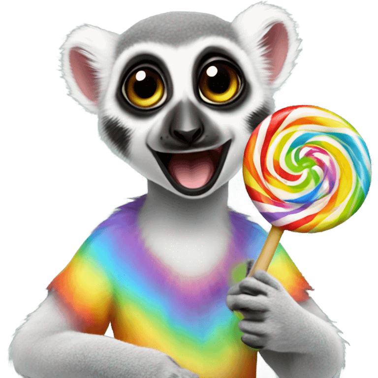 Lemur with a big circular rainbow lollipop emoji