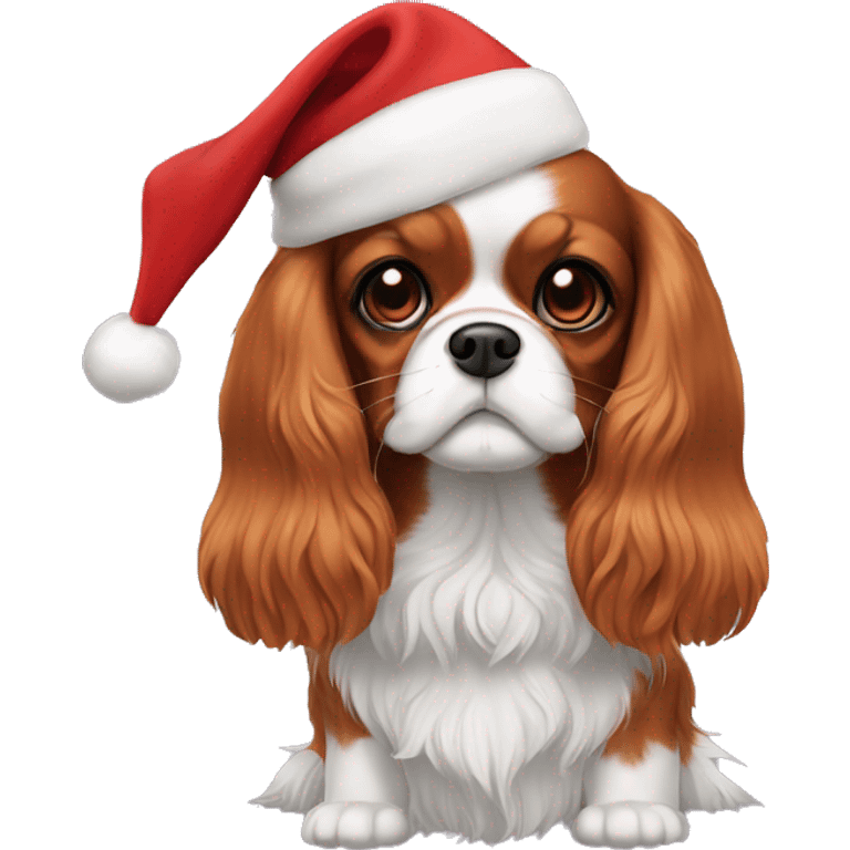 Cavalier King Charles with a Christmas hat emoji