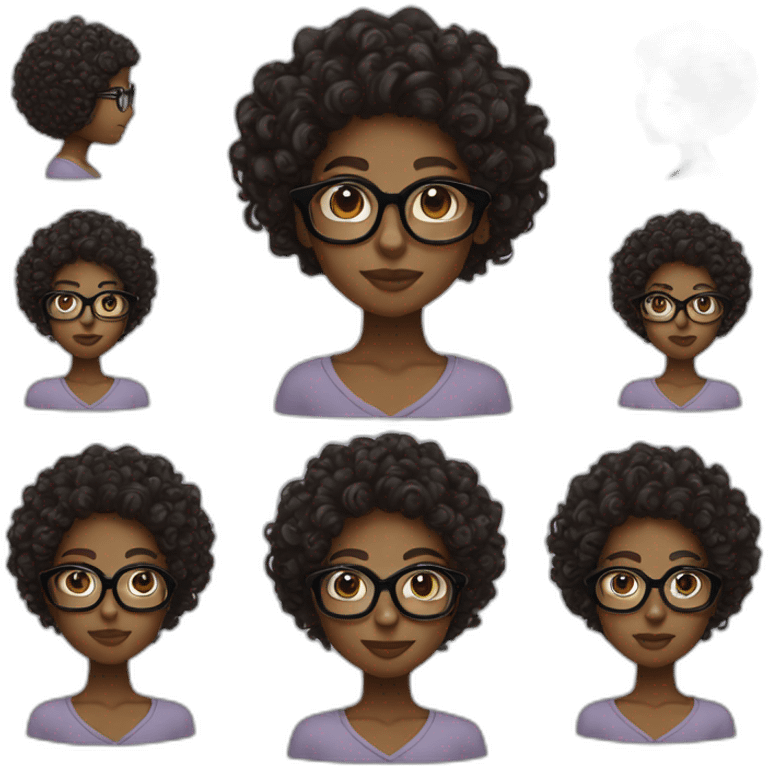 Curly hair ebony girl with glasses and small face and sharp chin emoji