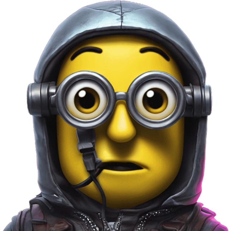 Synthwave minion in Dalarna style, oil paint, black eyes, intricate lips, masterpiece portrait, beautiful, desirable, logical emoji