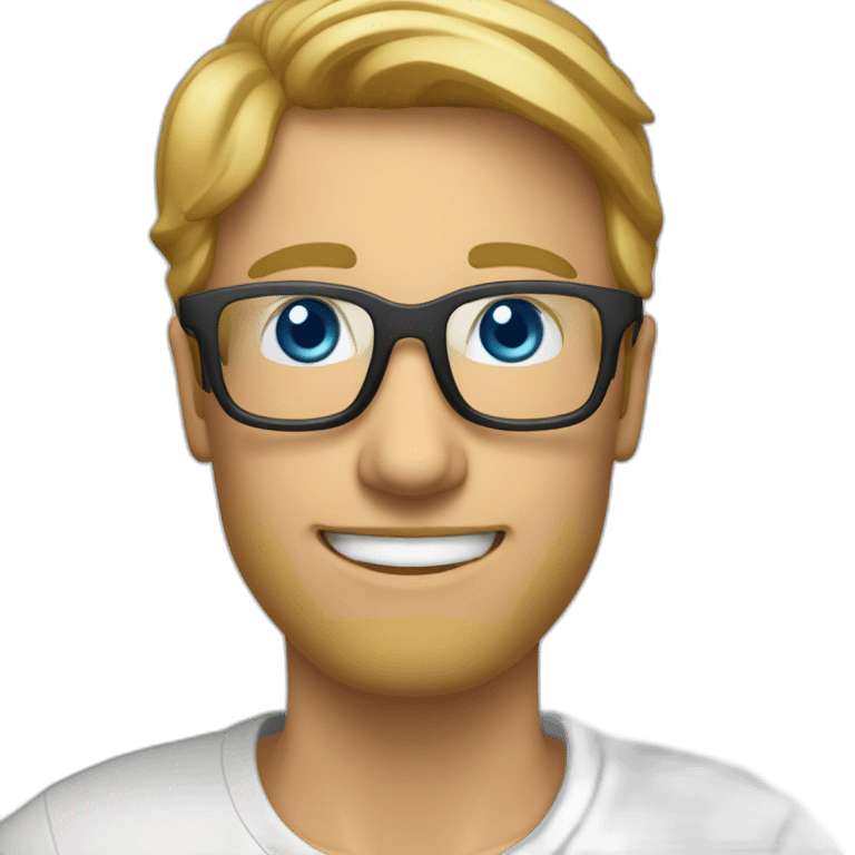 cyber security fellow with blue eyes gold color glasses border medium smile and with medium light beard and light hair emoji