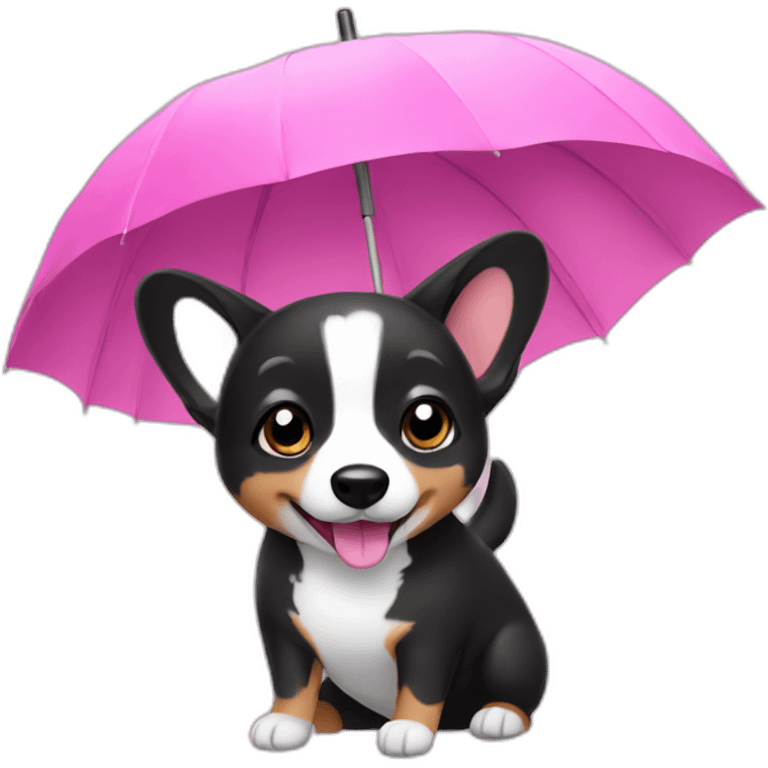 Black corgi with pink umbrella emoji