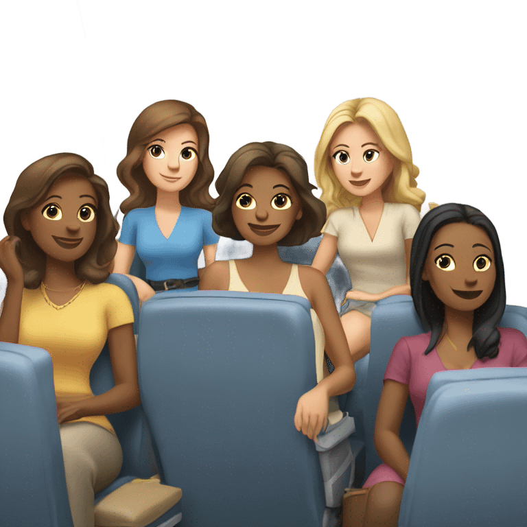 Group of Caucasian women on a airplane  emoji