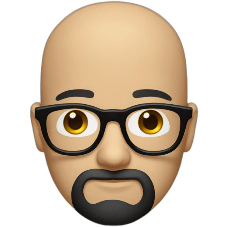 A bald man with black round glasses and a black beard. emoji