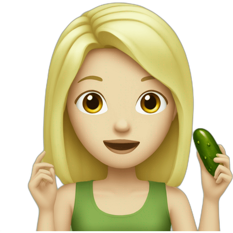 blonde girl eating a pickle emoji