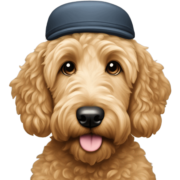 Goldendoodle wearing a flat cap emoji