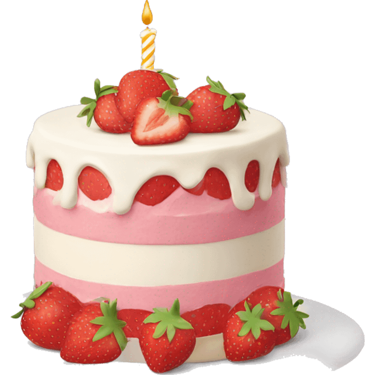 Pink strawberries and cream birthday cake  emoji