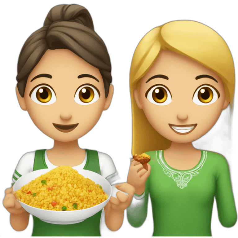 Algerian girl eating couscous and French girl eating pas y’a emoji