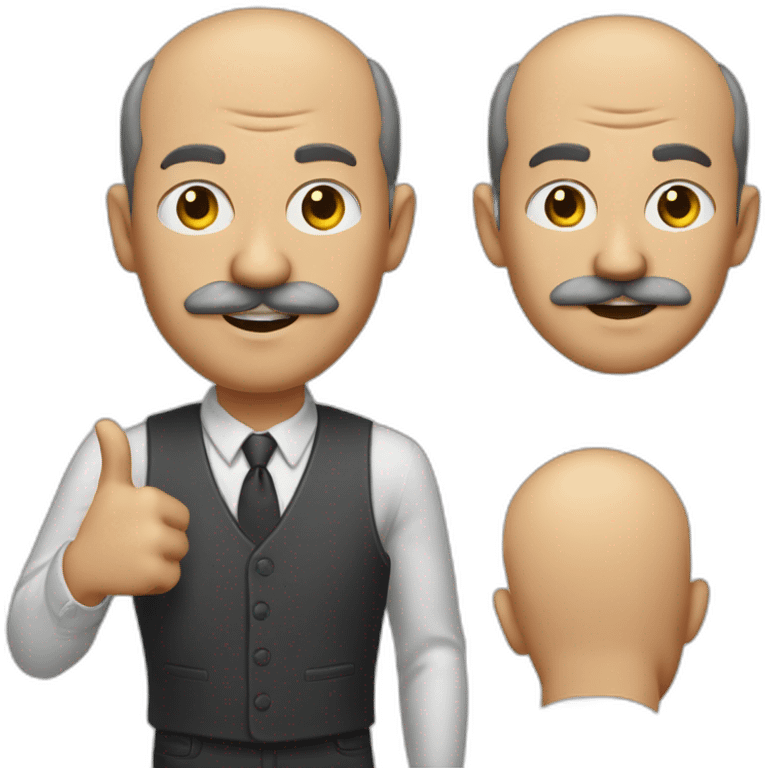 A middle-aged man behind a mustache with short hair and a little balding on the forehead shows a raised finger uphill emoji