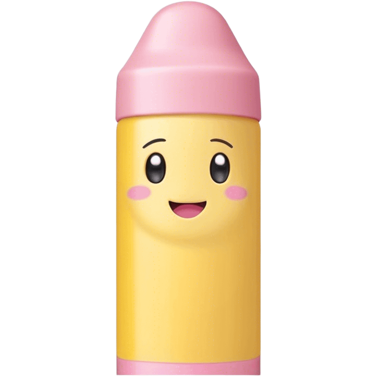 Cute Kawaii Fat Pencil, round and chunky, soft pastel yellow with a cute eraser cap, tiny winking face, glowing highlights, cheerful and ready for doodles! emoji