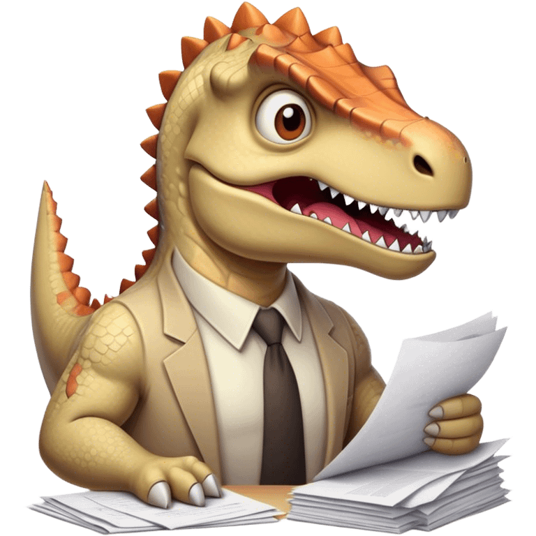 office Dinosaur, angry, papers everywhere emoji