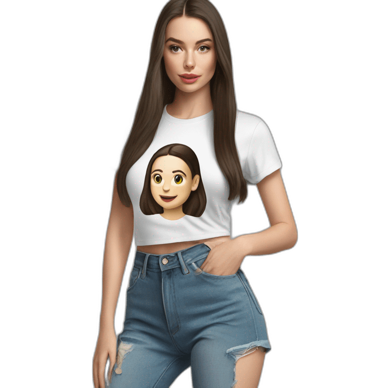 realistic Lana rhoades with a tee shirt emoji