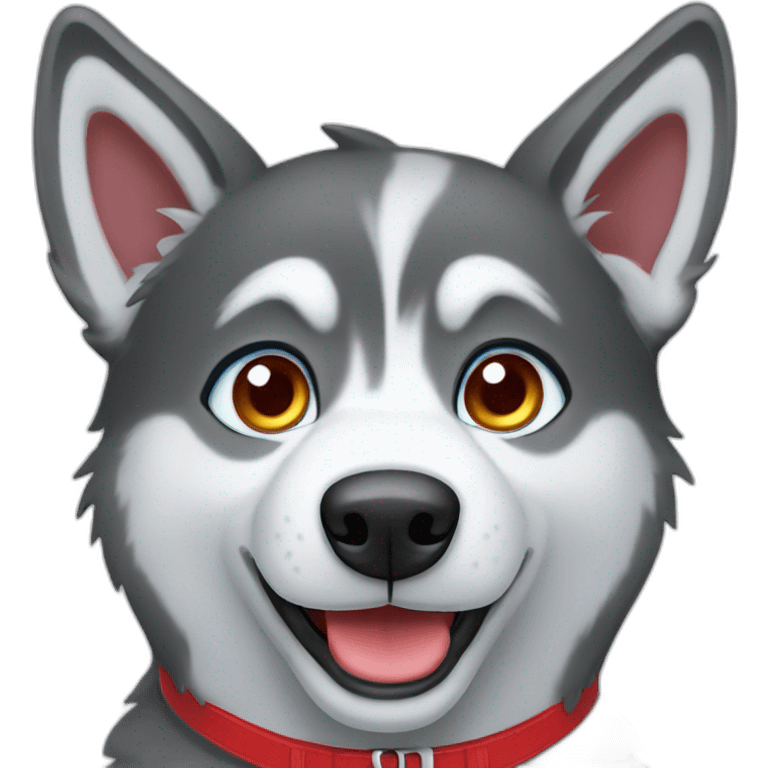 Husky with blue eyes and a red collar emoji