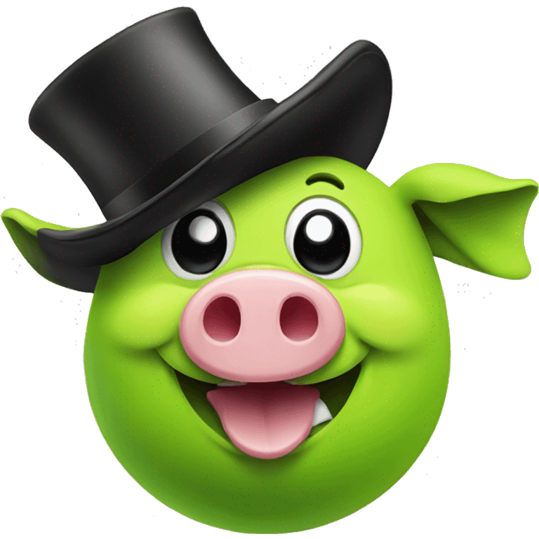 Lime green pig that is happy with a top hat emoji