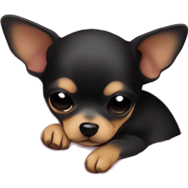 black & tan chihuahua puppy sleeping with a pink blanket  emoji