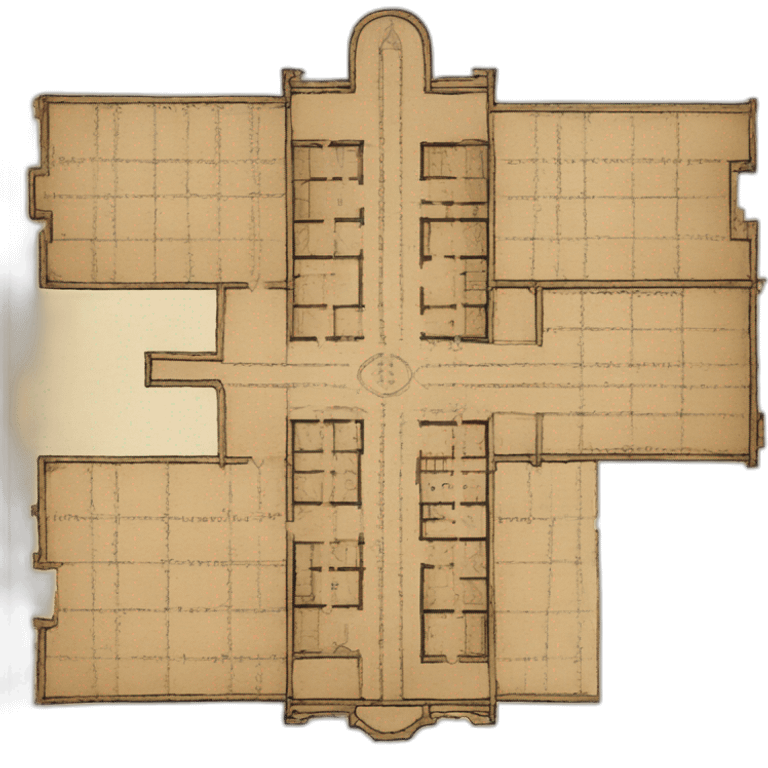 floor plan of a church, medieval, written on a scroll emoji